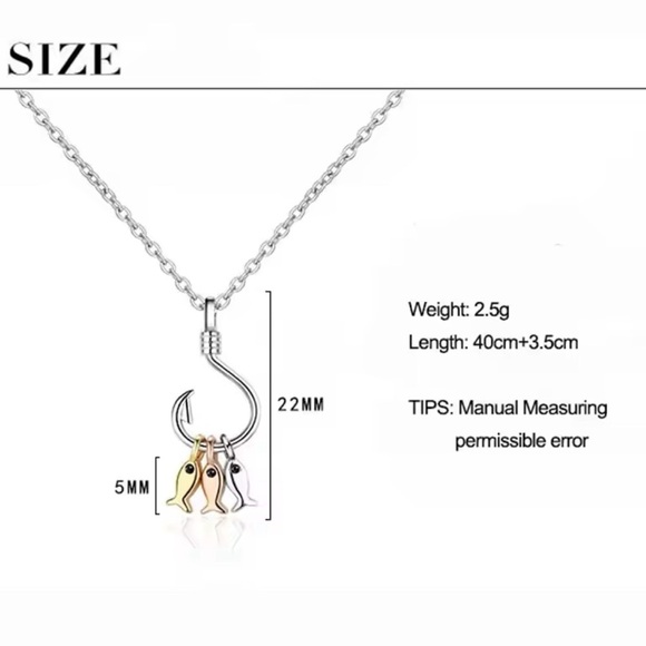 925 Sterling Silver Boho Minimalist Tri Metal Color Fish On A Hook Necklace - Picture 3 of 11